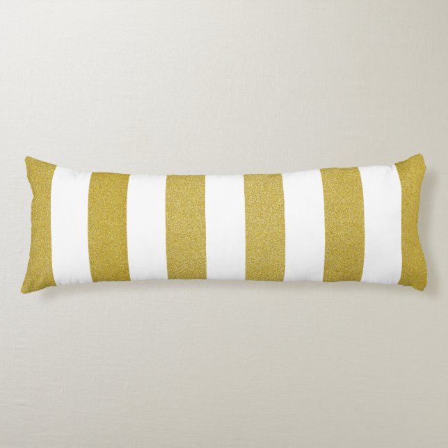 Gold Stripes, White Stripes, Striped Pattern Body Pillow (Front)