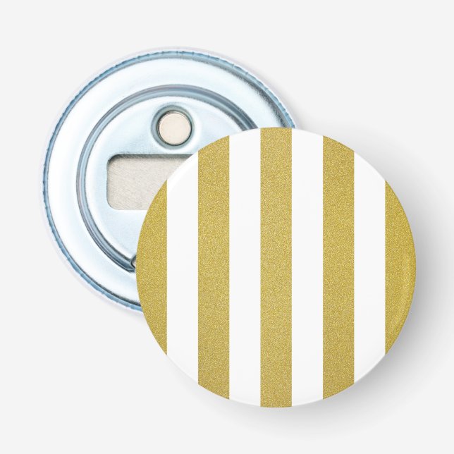 Gold Stripes, White Stripes, Striped Pattern Bottle Opener (Front)