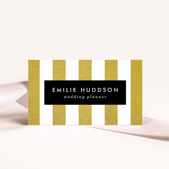 Gold Stripes, White Stripes, Striped Pattern Business Card (Creator Uploaded)