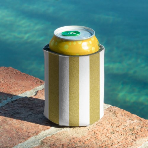 Gold Stripes White Stripes Striped Pattern Can Cooler
