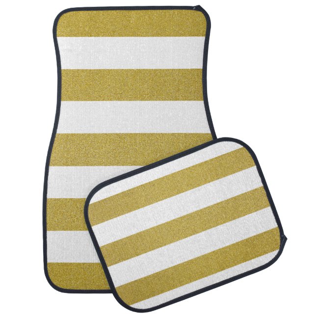 Gold Stripes, White Stripes, Striped Pattern Car Floor Mat (Set)