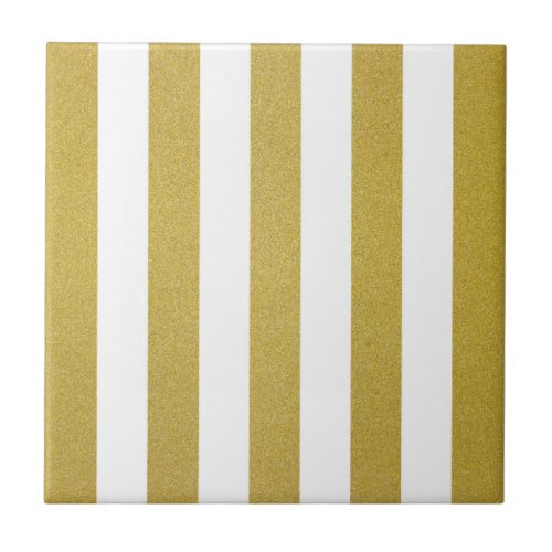 Gold Stripes White Stripes Striped Pattern Ceramic Tile