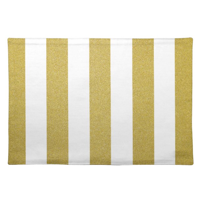 Gold Stripes, White Stripes, Striped Pattern Cloth Placemat (Front)