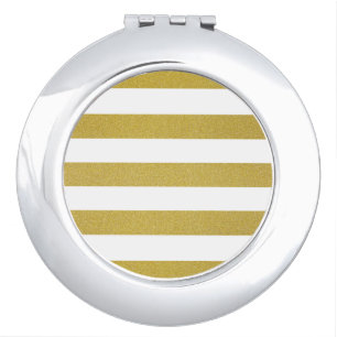 Gold Stripes, White Stripes, Striped Pattern Compact Mirror