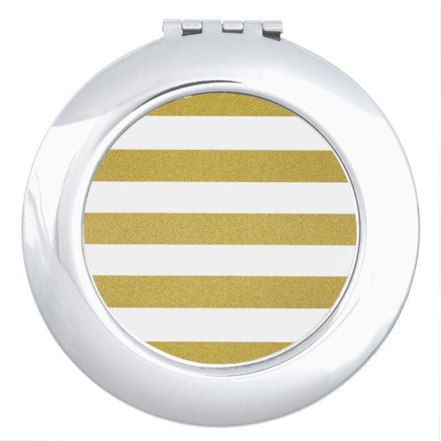Gold Stripes, White Stripes, Striped Pattern Compact Mirror (Front)