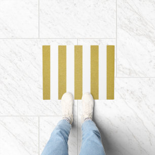 Gold Stripes, White Stripes, Striped Pattern Doormat