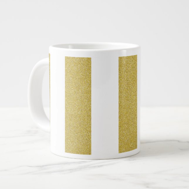 Gold Stripes, White Stripes, Striped Pattern Giant Coffee Mug (Front Left)