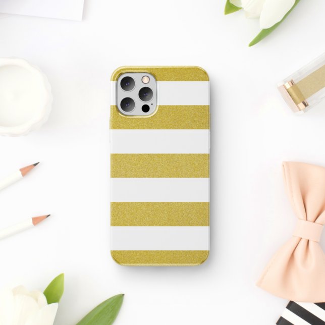 Gold Stripes, White Stripes, Striped Pattern iPhone Case (Creator Uploaded)