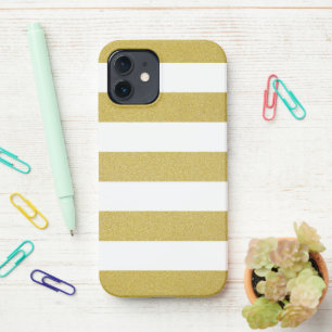 Gold Stripes, White Stripes, Striped Pattern iPhone 12 Case