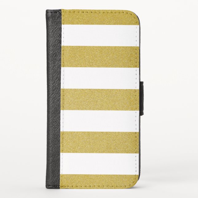 Gold Stripes, White Stripes, Striped Pattern iPhone Wallet Case (Front)