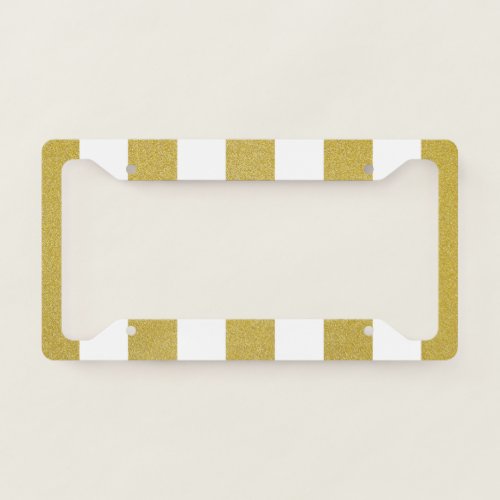 Gold Stripes White Stripes Striped Pattern License Plate Frame