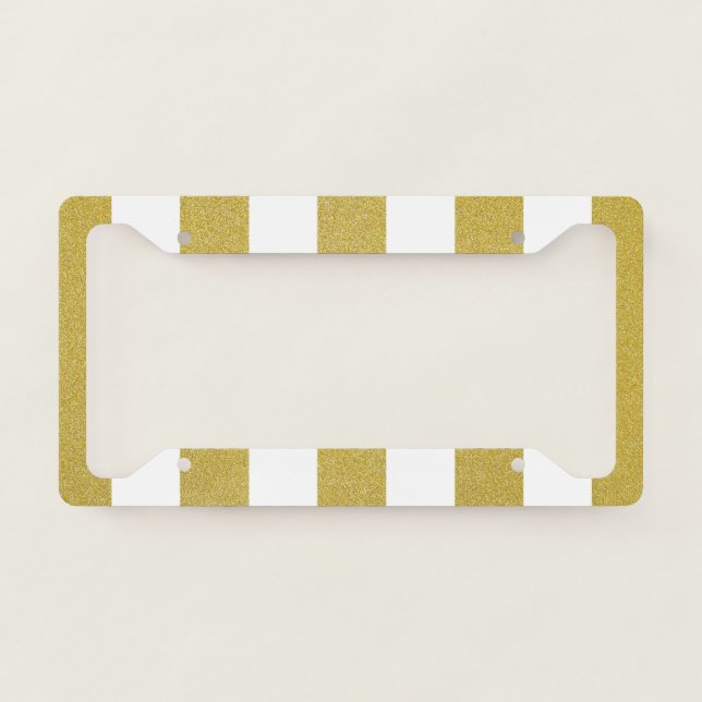 Gold Stripes, White Stripes, Striped Pattern License Plate Frame (Front)