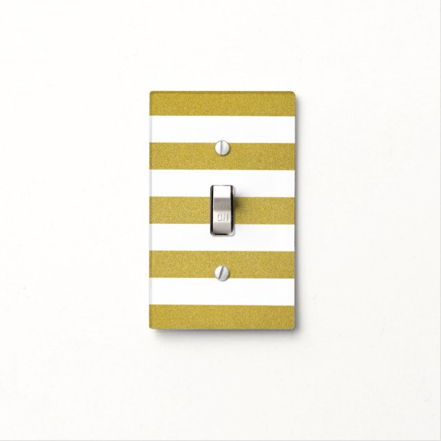 Gold Stripes, White Stripes, Striped Pattern Light Switch Cover (In Situ)