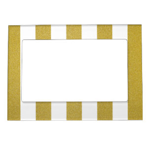 Gold Stripes, White Stripes, Striped Pattern Magnetic Frame