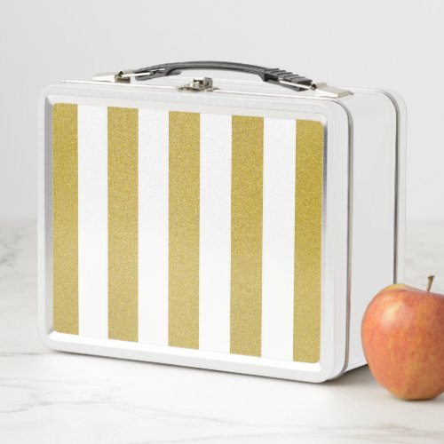 Gold Stripes White Stripes Striped Pattern Metal Lunch Box