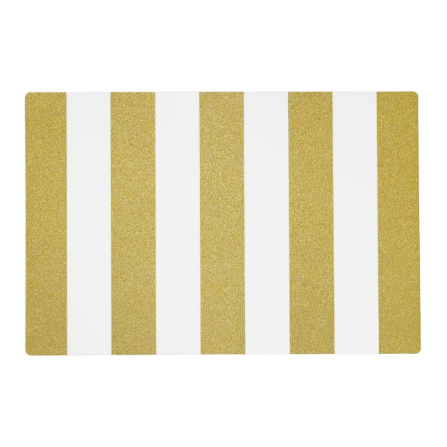 Gold Stripes, White Stripes, Striped Pattern Placemat (Front)