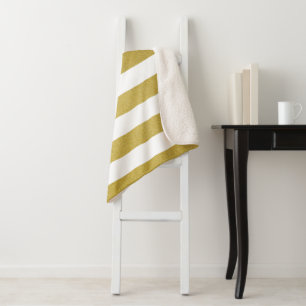 Gold Stripes, White Stripes, Striped Pattern Sherpa Blanket