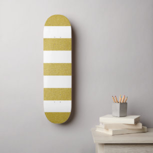 Gold Stripes, White Stripes, Striped Pattern Skateboard