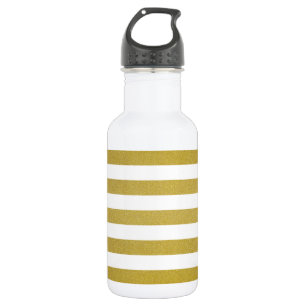 Gold Stripes, White Stripes, Striped Pattern Stainless Steel Water Bottle