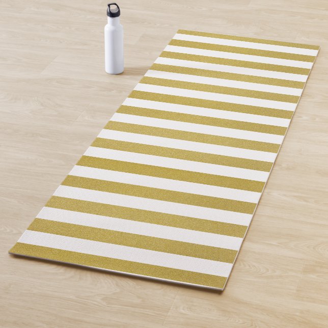 Gold Stripes, White Stripes, Striped Pattern Yoga Mat (In Situ)