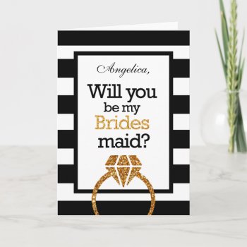 Gold Stripes Will You Be My Bridesmaid Invitation by CleanGreenDesigns at Zazzle