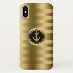Gold Stripes With Nautical Boat Anchor iPhone X Case