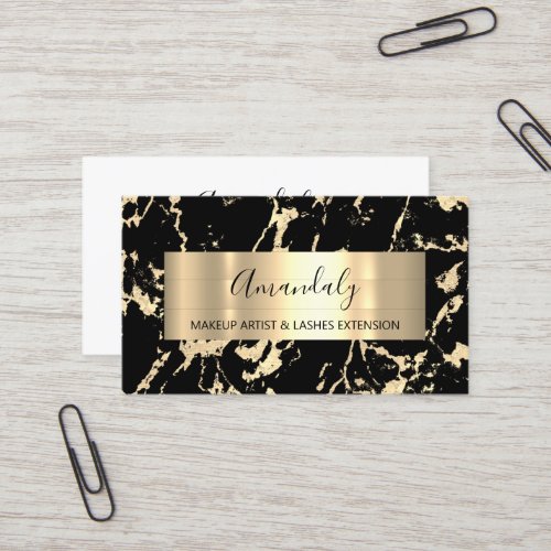 Gold Strokes Beauty Shop Black Marble Business Card