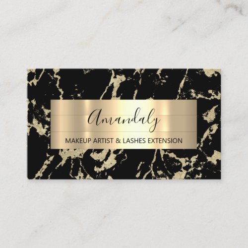 Gold Strokes Beauty Shop Black Marble Stone Business Card