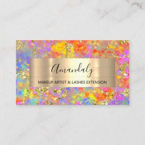 Gold Strokes Beauty Shop Holographic Pink  Business Card
