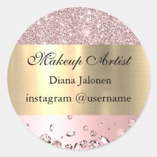 Gold Strokes Marble Beauty Shop Rose Spa Makeup Classic Round Sticker