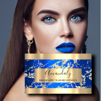 Gold Strokes Royal Blue Beauty Shop  Business Card by luxury_luxury at Zazzle