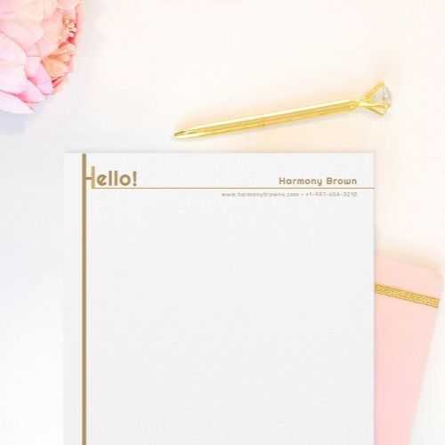 Gold Styled Hello Personal Stationery