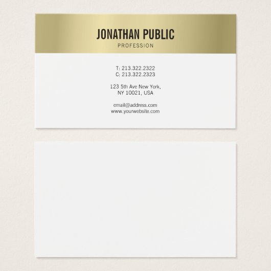Gold Stylish Modern Sleek Professional Cool Plain (Front & Back)