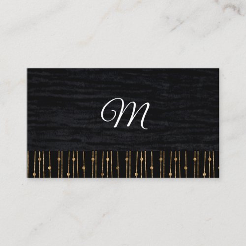 Gold Stylish Pattern  Velvet Black with Monogram Business Card