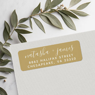 Gold Stylish Script Wedding Return Address Label