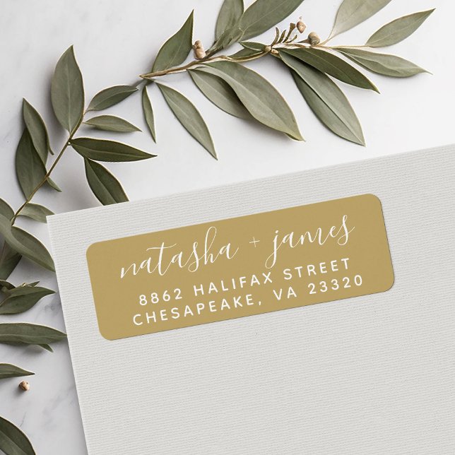 Gold Stylish Script Wedding Return Address Label (Creator Uploaded)