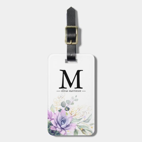 Gold Succulents Greenery Monogram  Luggage Tag