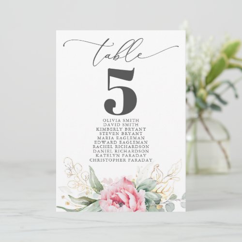 Gold Succulents Greenery Pink Floral Table Number