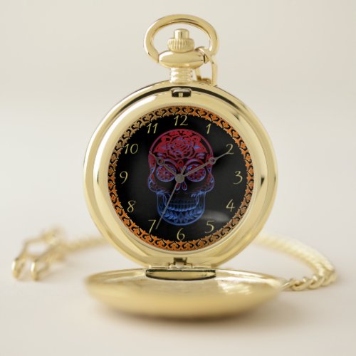 Gold sugar skull cranium design 21 pocket watch