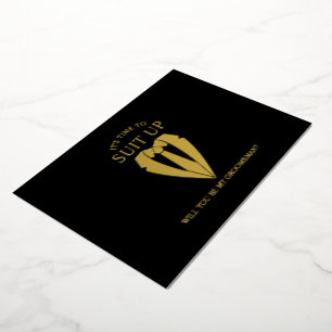 Gold Suit and Tie Personalized Groomsman Proposal Foil Invitation