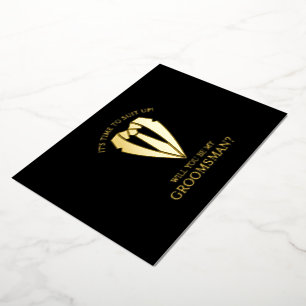 Gold Suit Personalized Groomsman Proposal Foil Invitation