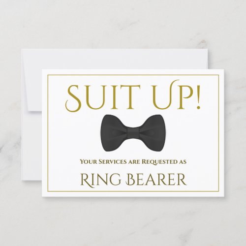 Gold Suit Up Be My Ring Bearer Card