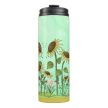 Gold Summer Sunflower Illustration on Mint Green