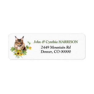 Gold Summer Sunflower Maine Coon Cat Label