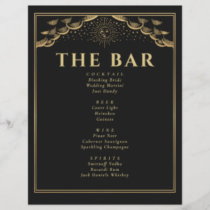 Gold Sun and Moon Tarot Card Wedding Bar Menu Flyer