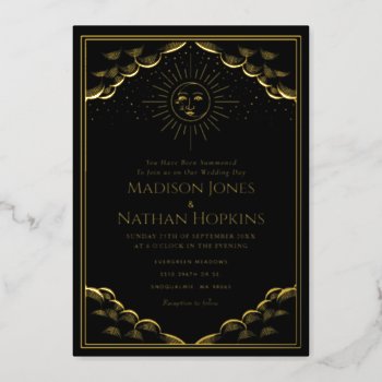 Gold Sun And Moon Tarot Card Wedding Invitation by ThePaperieGarden at Zazzle