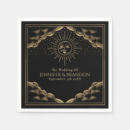 Gold Sun and Moon Tarot Card Wedding  Napkins