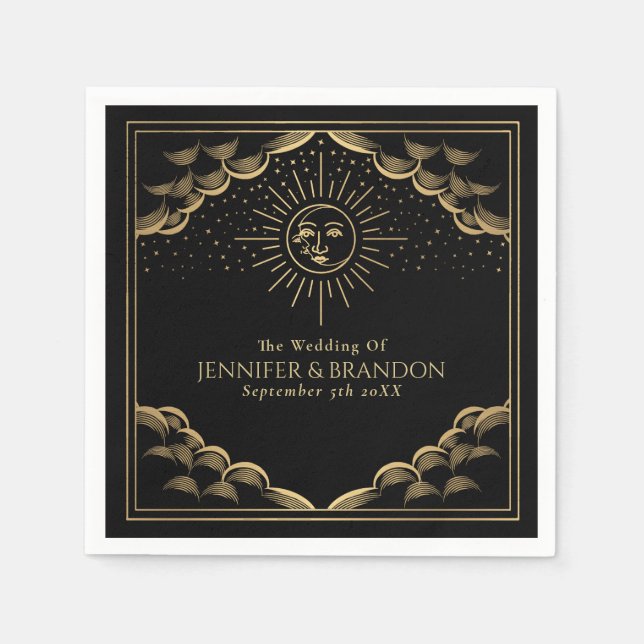Gold Sun and Moon Tarot Card Wedding  Napkins (Front)