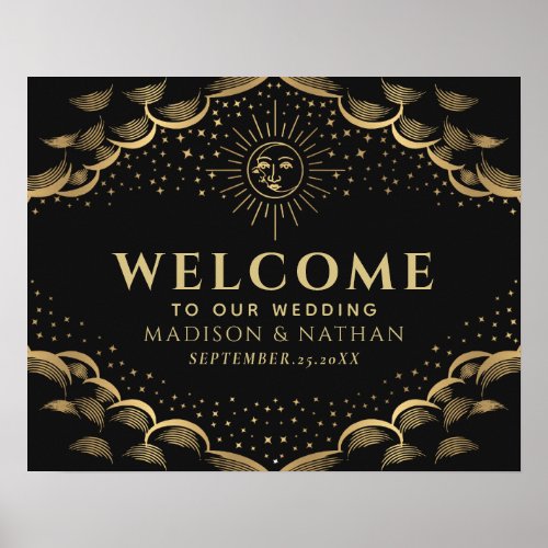 Gold Sun and Moon Tarot Card Wedding Welcome Sign
