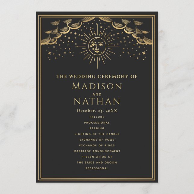 Gold Sun and Moon Tarot Wedding Program (Front)
